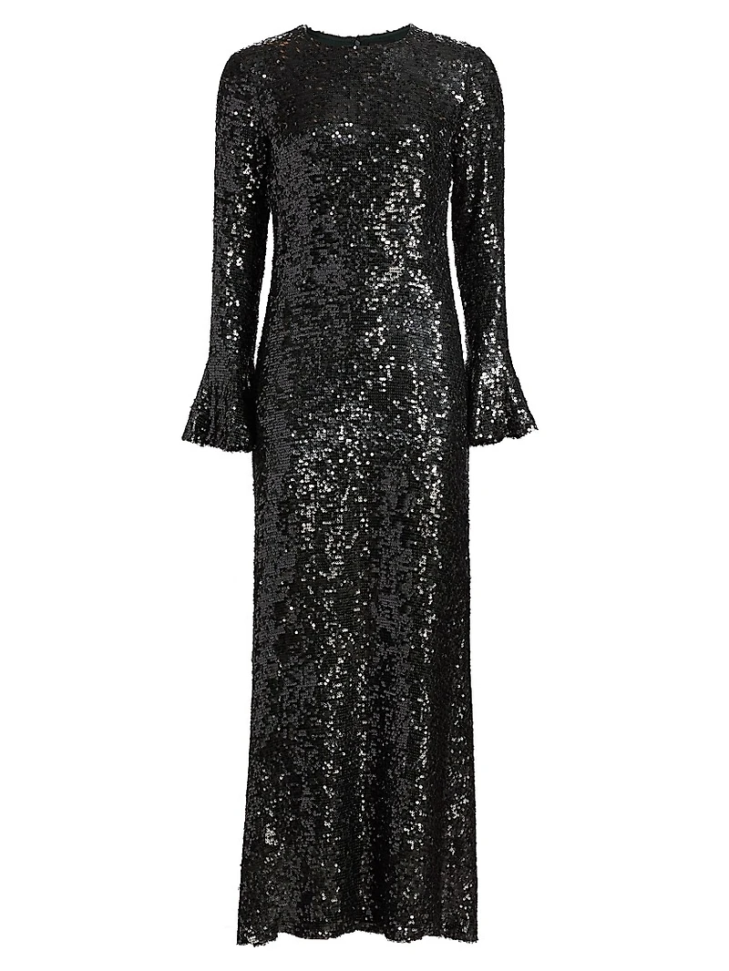 Sequined Flare-Sleeve Sheath Gown