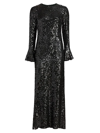 Sequined Flare-Sleeve Sheath Gown