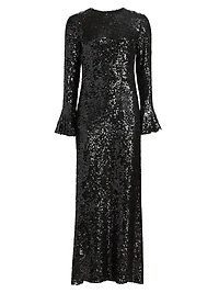 Sequined Flare-Sleeve Sheath Gown