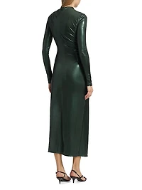 Coated Jersey Draped Midi-Dress