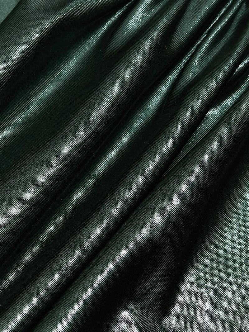 Coated Jersey Draped Midi-Dress