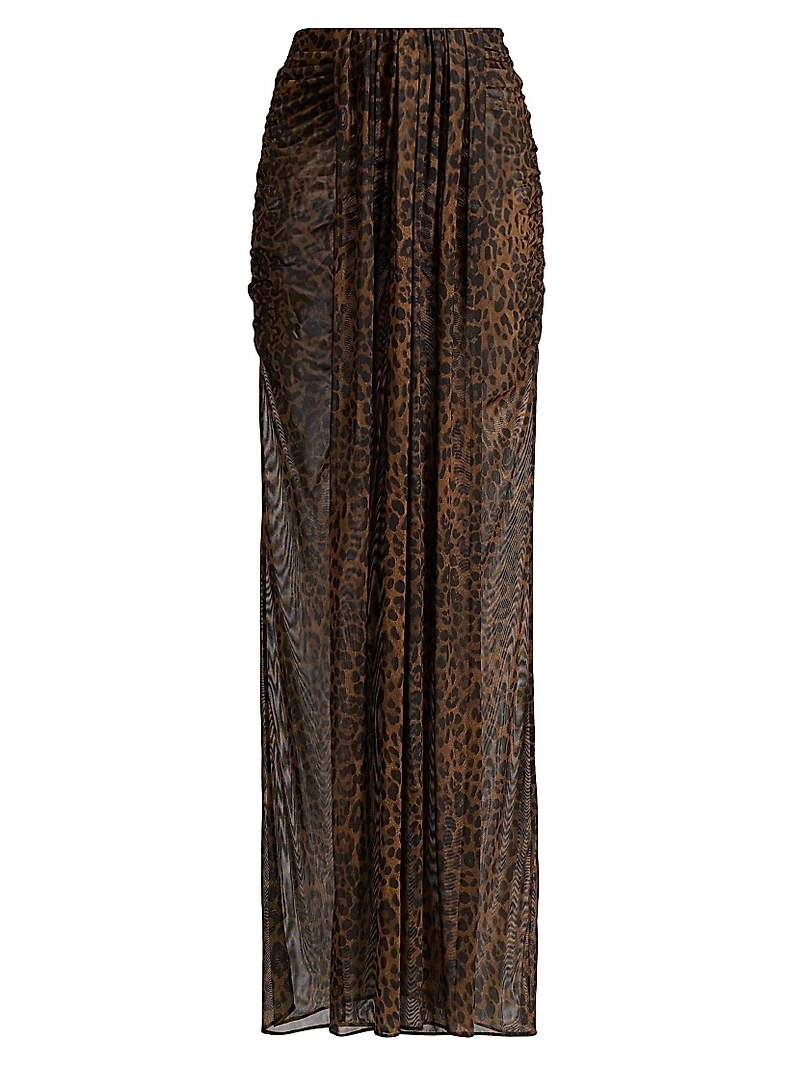 Leopard Mesh Draped Skirt