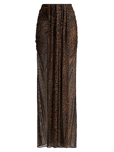 Leopard Mesh Draped Skirt