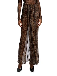 Leopard Mesh Draped Skirt