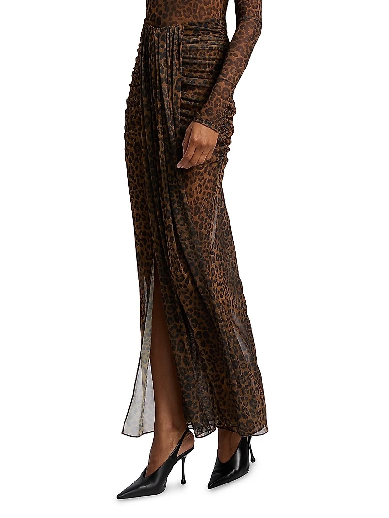 Leopard Mesh Draped Skirt