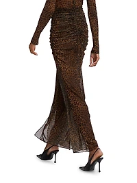 Leopard Mesh Draped Skirt