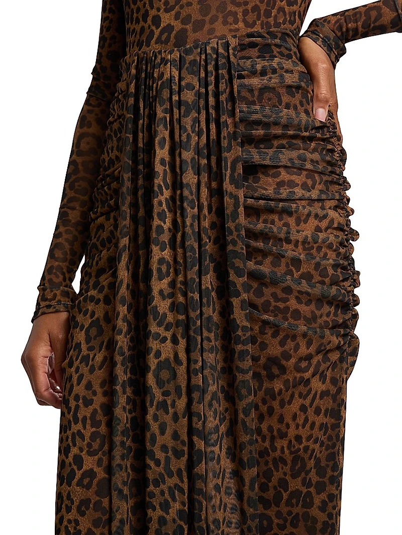Leopard Mesh Draped Skirt