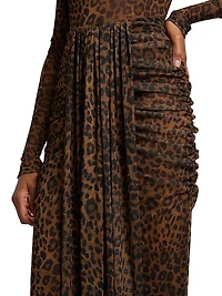 Leopard Mesh Draped Skirt