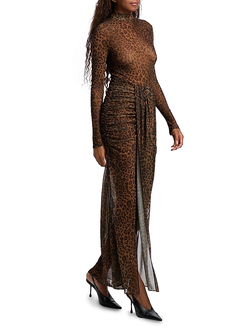 Leopard Mesh Draped Skirt