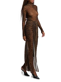Leopard Mesh Draped Skirt