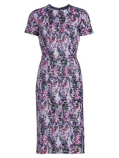 Sequined Short-Sleeve Sheath Dress