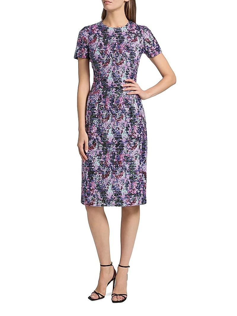 Sequined Short-Sleeve Sheath Dress