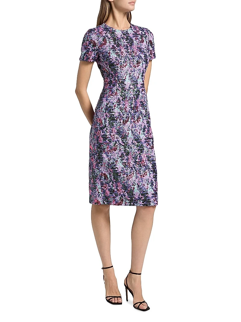 Sequined Short-Sleeve Sheath Dress