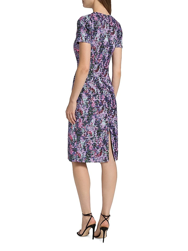 Sequined Short-Sleeve Sheath Dress