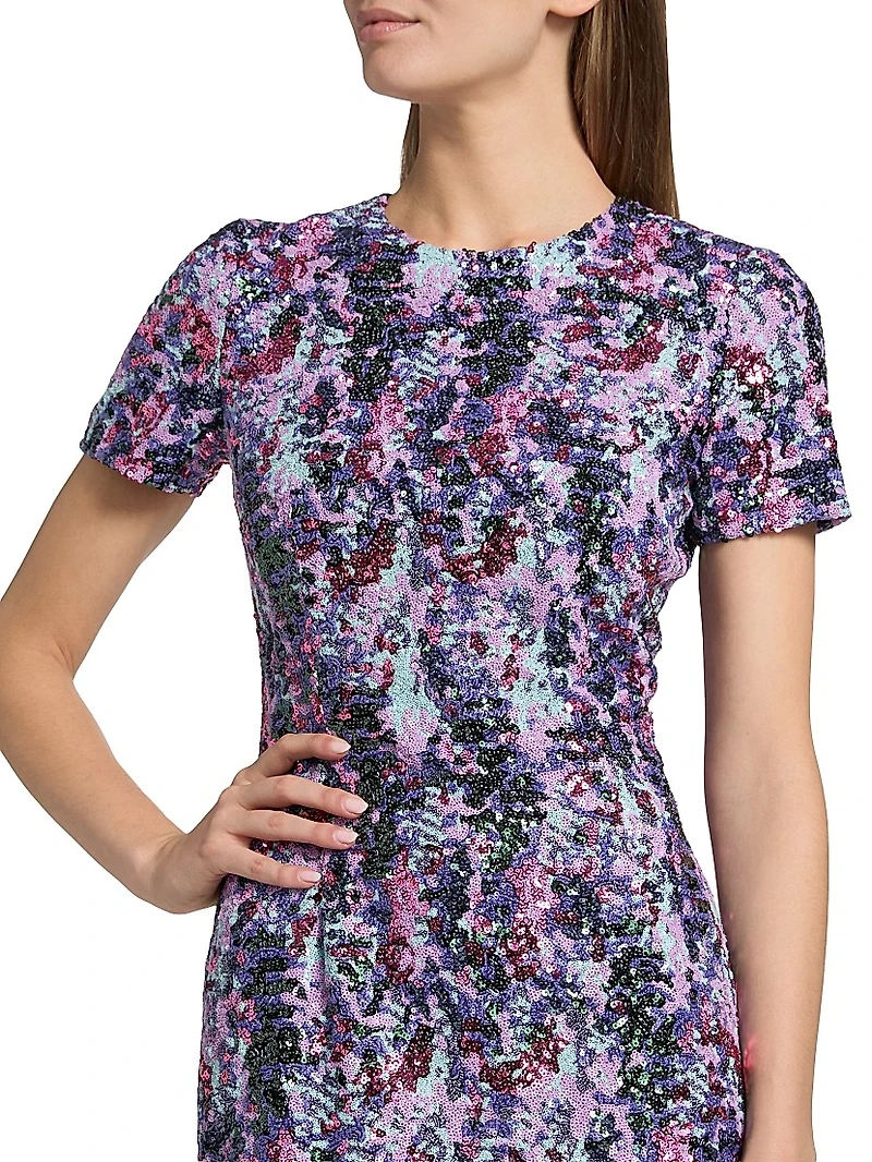Sequined Short-Sleeve Sheath Dress