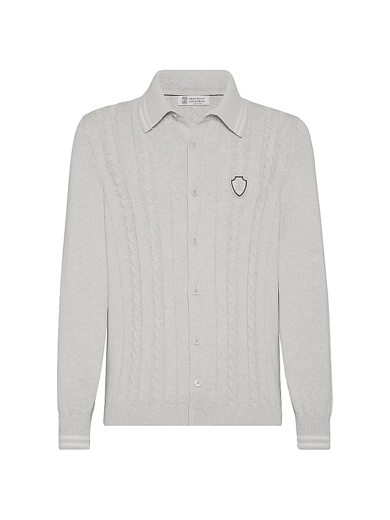 Cotton Cable Knit Shirt with Logo