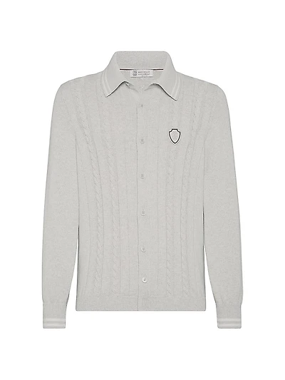 Cotton Cable Knit Shirt with Logo