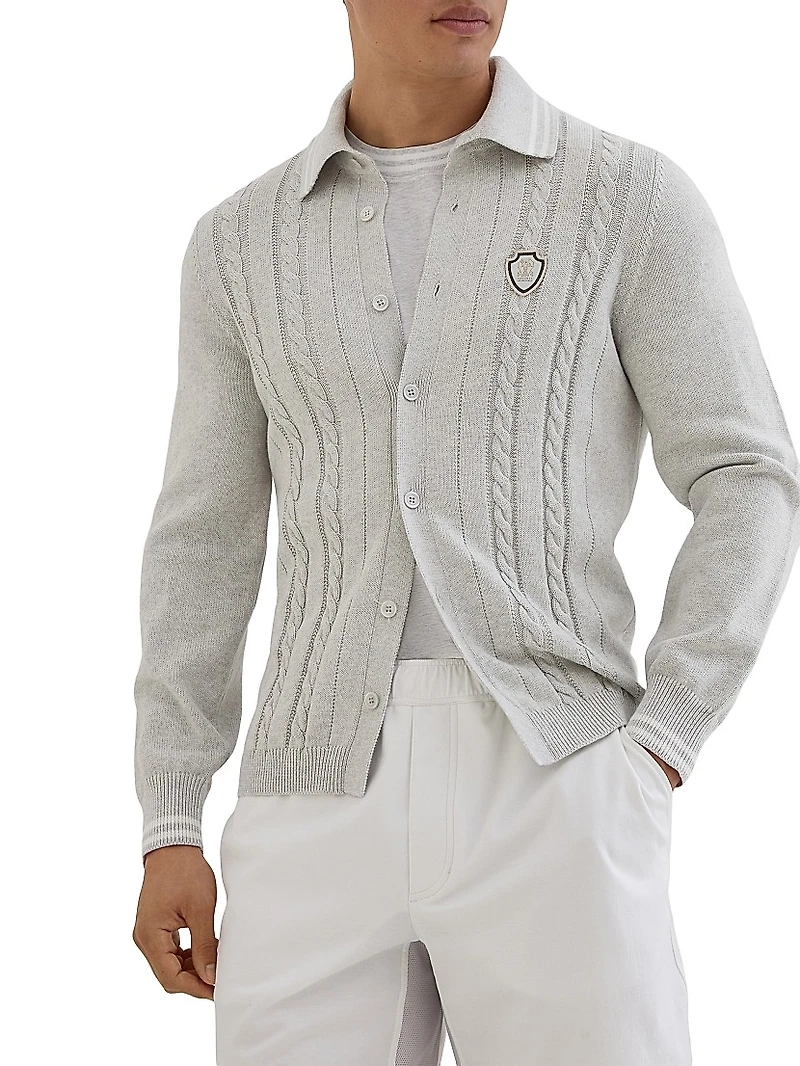 Cotton Cable Knit Shirt with Logo