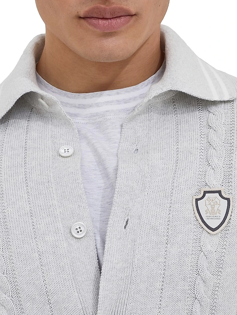 Cotton Cable Knit Shirt with Logo
