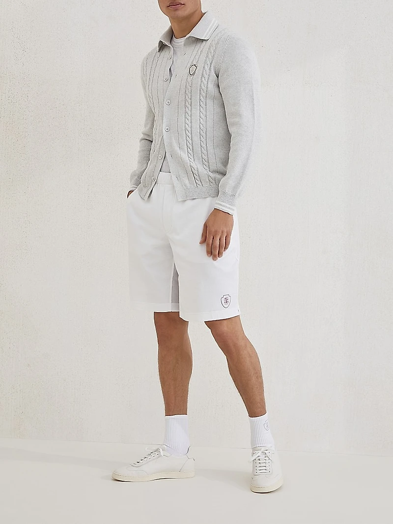Cotton Cable Knit Shirt with Logo