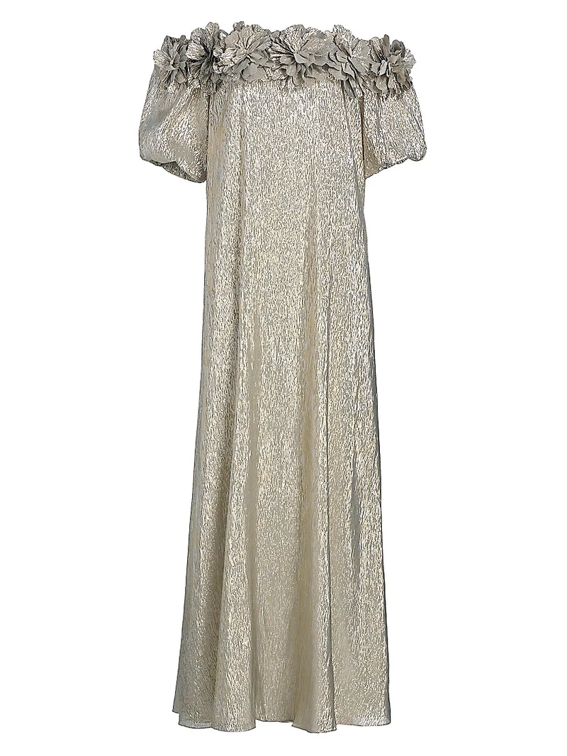 Valentina Metallic Silk Off-The-Shoulder Gown