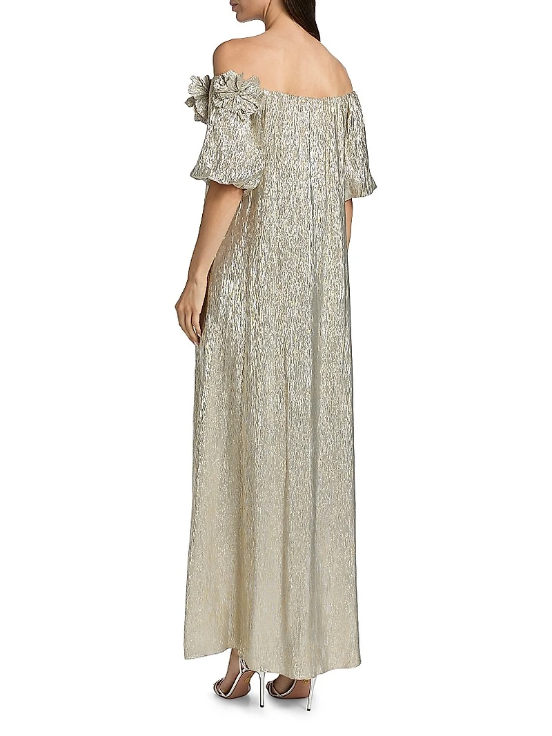 Valentina Metallic Silk Off-The-Shoulder Gown