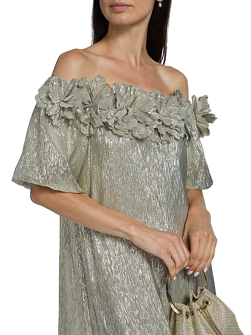 Valentina Metallic Silk Off-The-Shoulder Gown