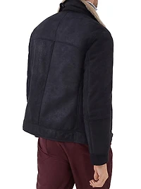 Nubuck Effect Shearling One and a Half Breasted Outerwear Jacket