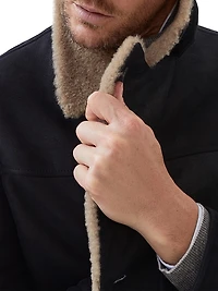 Nubuck Effect Shearling One and a Half Breasted Outerwear Jacket