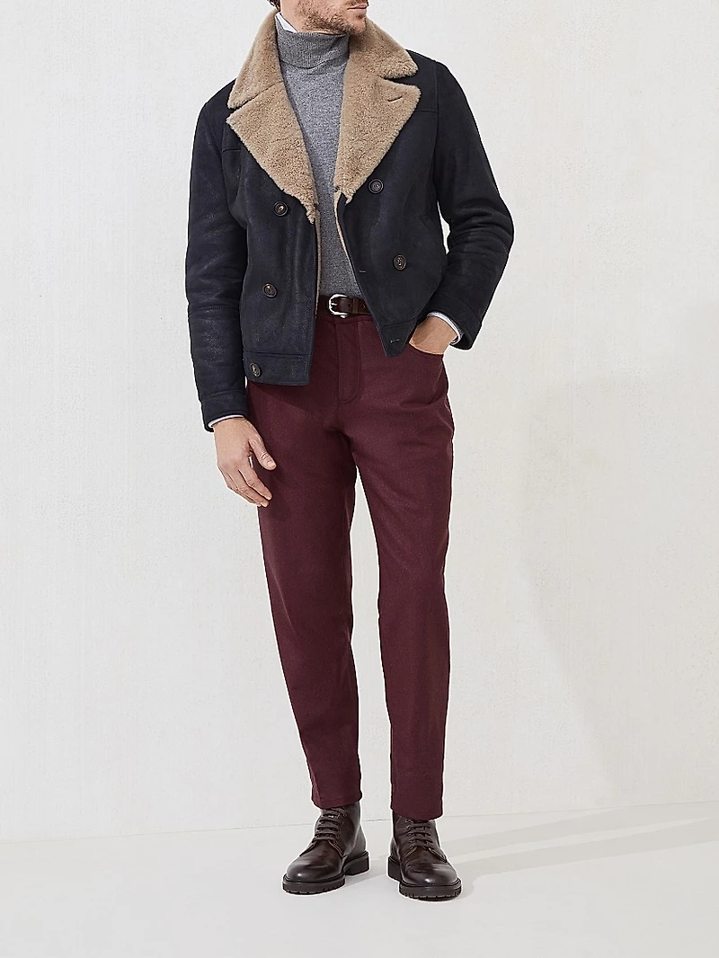 Nubuck Effect Shearling One and a Half Breasted Outerwear Jacket