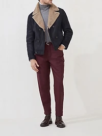 Nubuck Effect Shearling One and a Half Breasted Outerwear Jacket
