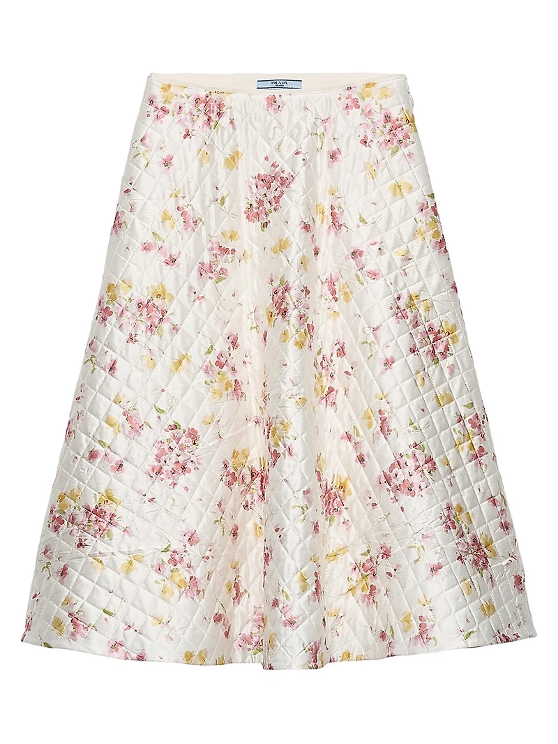 Floral Print Quilted Satin Circle Skirt
