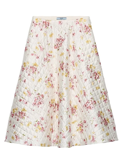 Floral Print Quilted Satin Circle Skirt