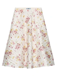 Floral Print Quilted Satin Circle Skirt