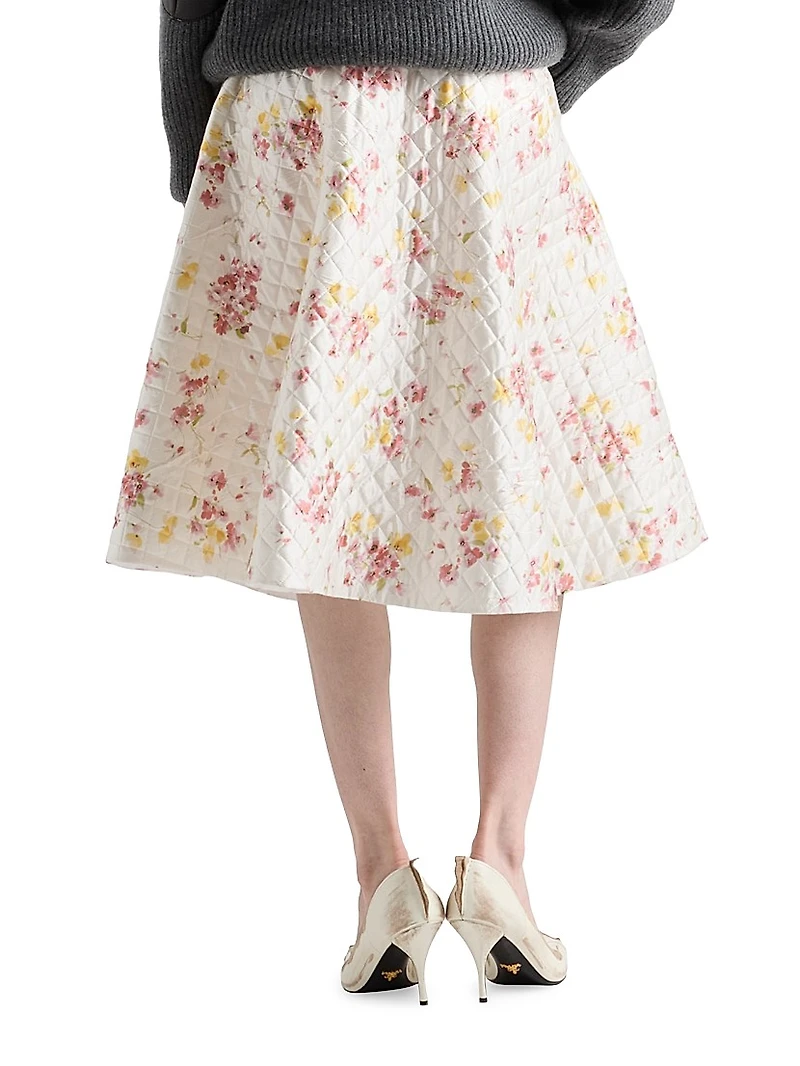 Floral Print Quilted Satin Circle Skirt