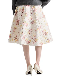 Floral Print Quilted Satin Circle Skirt