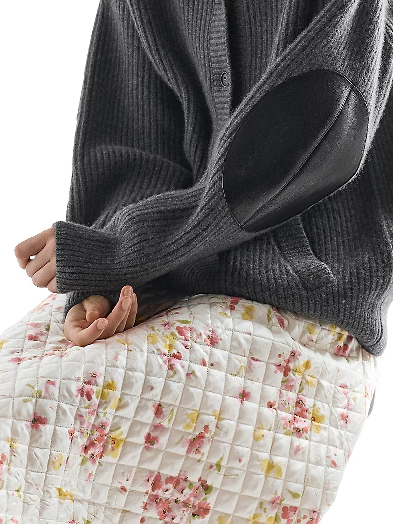 Floral Print Quilted Satin Circle Skirt