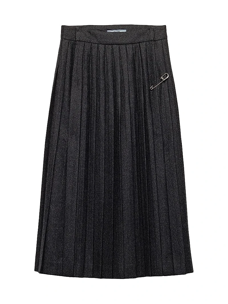 Pleated Wool Flannel Skirt
