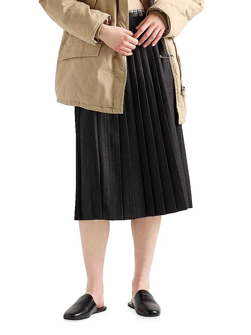 Pleated Wool Flannel Skirt