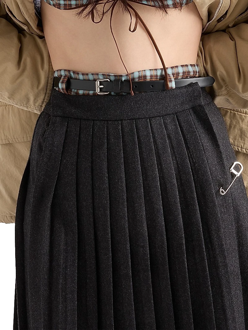 Pleated Wool Flannel Skirt