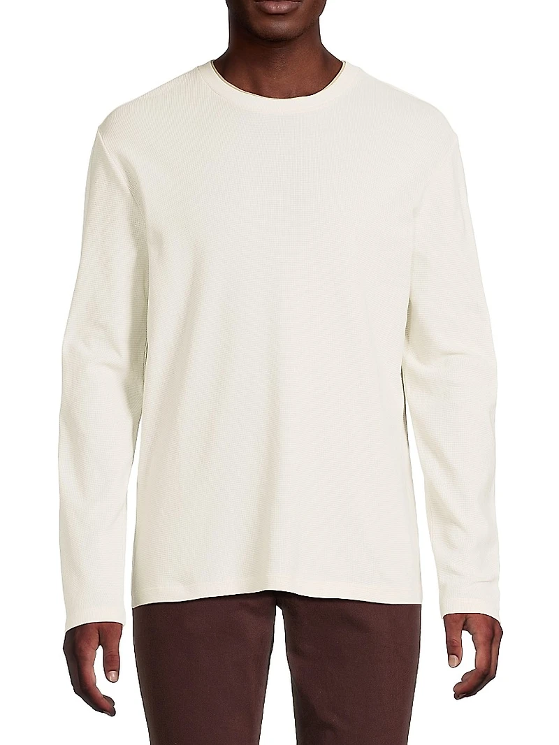 Microwaffle Cotton Crewneck Top