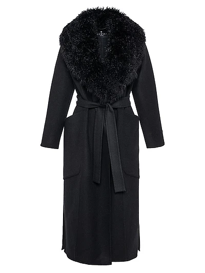 Double Face Loro Piana Wool and Cashmere Coat with Detachable Goat Collar Belt