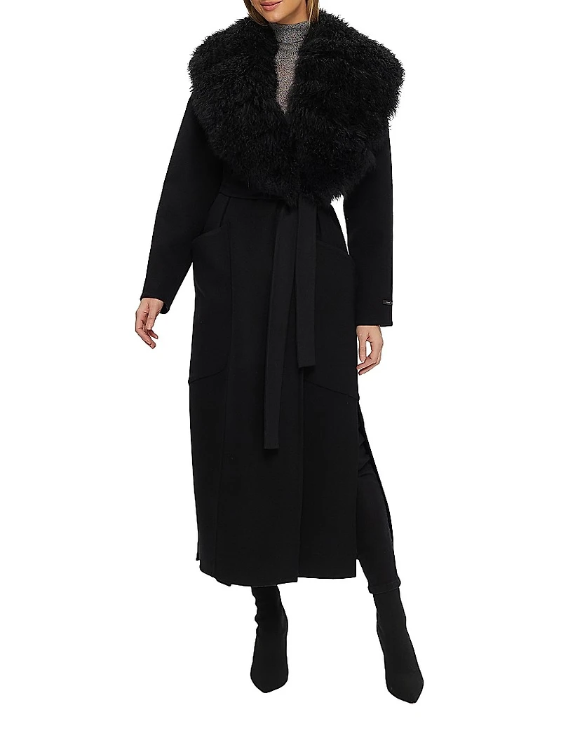 Double Face Loro Piana Wool and Cashmere Coat with Detachable Goat Collar Belt