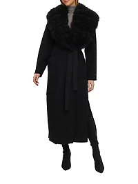 Double Face Loro Piana Wool and Cashmere Coat with Detachable Goat Collar Belt