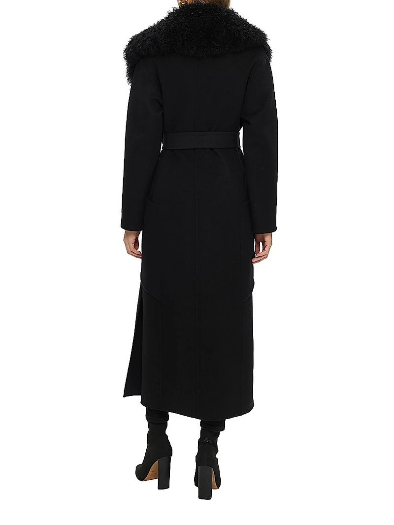 Double Face Loro Piana Wool and Cashmere Coat with Detachable Goat Collar Belt