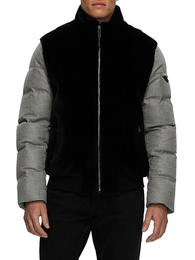 Merino Shearling Lamb Bomber Jacket with Wool