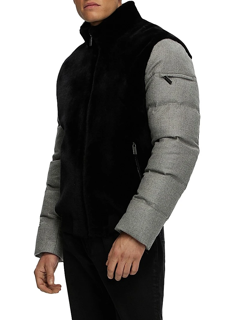 Merino Shearling Lamb Bomber Jacket with Wool