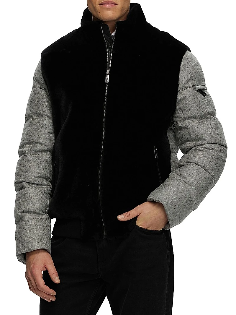 Merino Shearling Lamb Bomber Jacket with Wool