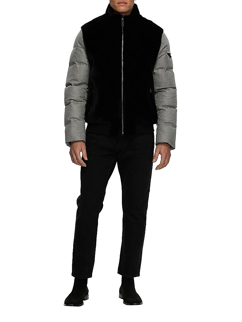 Merino Shearling Lamb Bomber Jacket with Wool