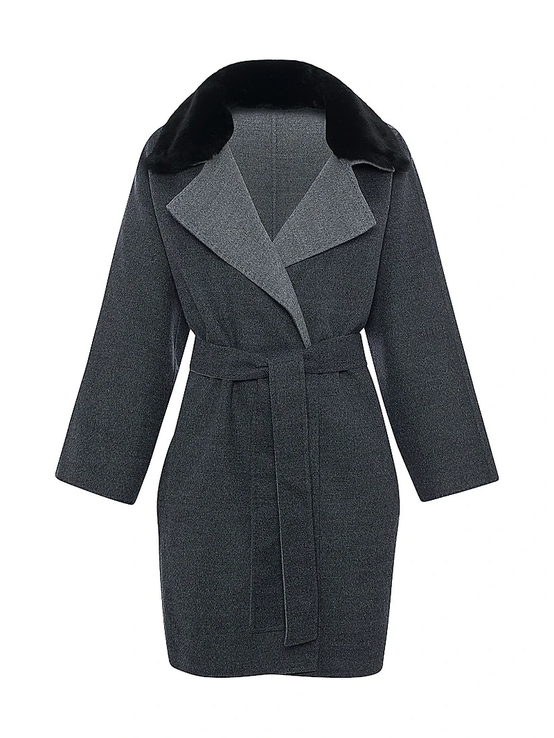 Reversible Loro Piana Wool Stroller with Detachable Select Shearling Lamb Collar, Belt